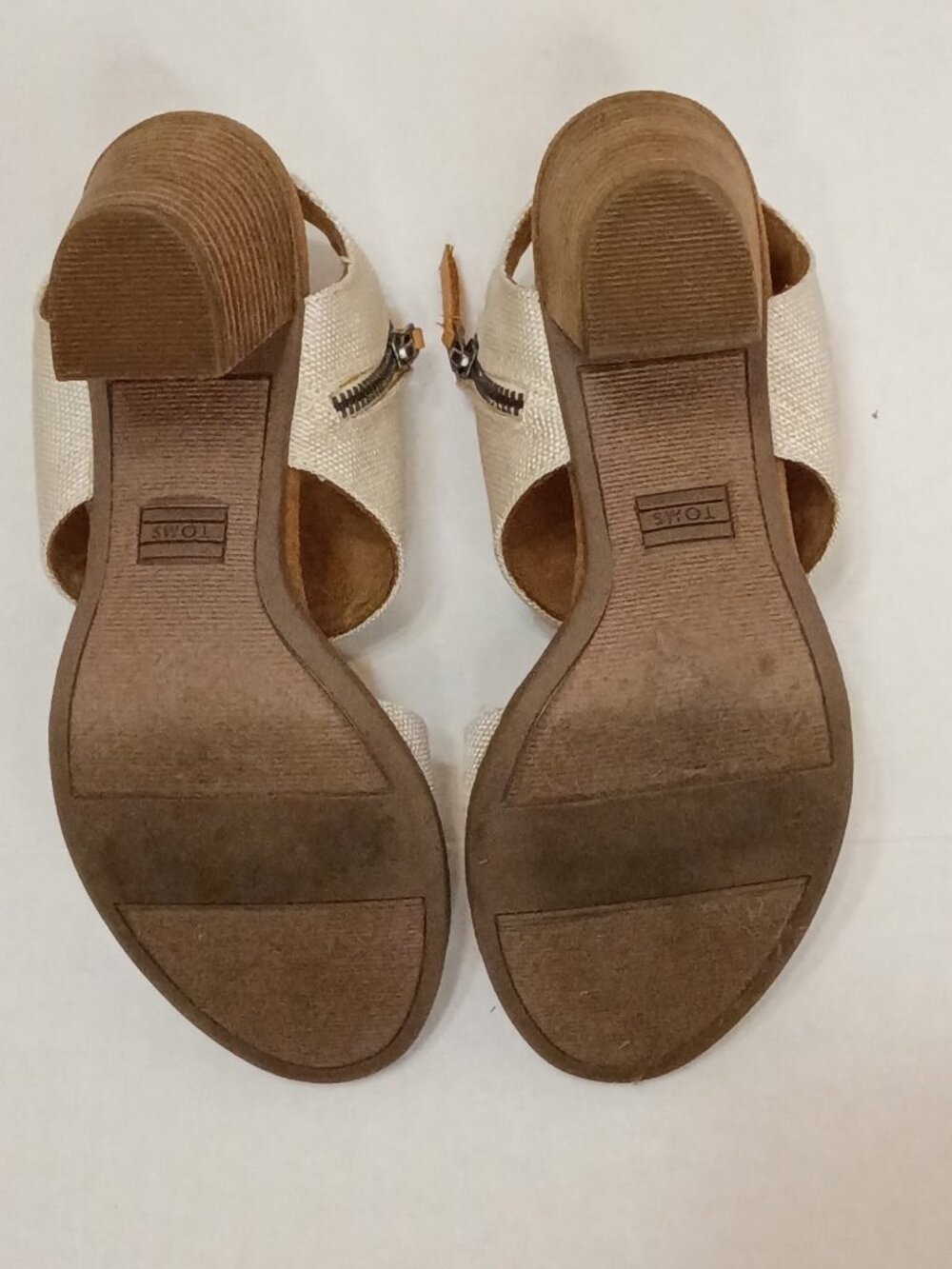 TOMS Majorca Cutout Block Heel Sandals Size 8 Natural Woven - Picture 6 of 7